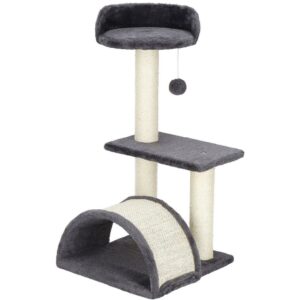 Ansamblu de joaca pentru pisici, cu loc pentru zgariat, ascuns, culcus, minge, 67cm, crem