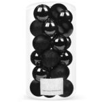 Karácsonyi gömb szett, 20 darab, 3 féle modell, 4 cm, fekete