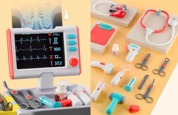 Set de joaca, carucior medical cu aparatura si instrumente, cu sunete si lumini - Image 11