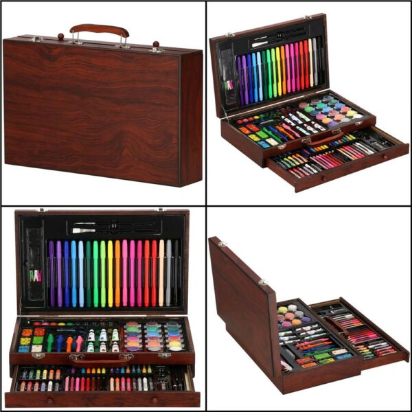 Set de pictura si desen pentru copii, 130 de piese, trusa lemn - Image 11