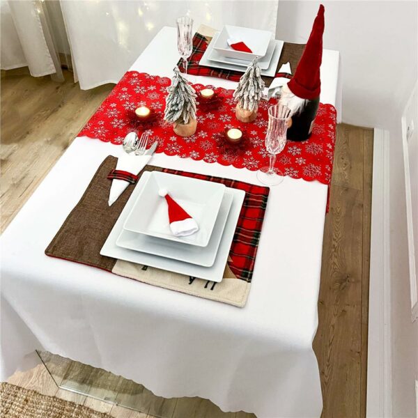 Fata de masa pentru decor, cu motive de Craciun, din stofa, 34x187cm, rosu - Image 9