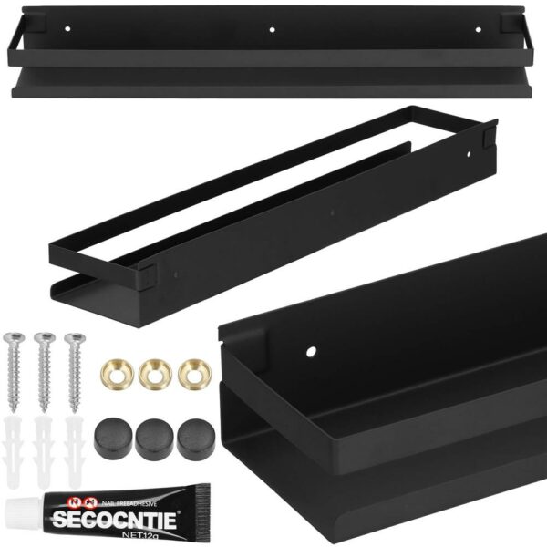 Raft de baie cu 2 sisteme instalare pe perete, aluminiu, 50x10x6cm, negru - Image 11