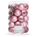 Karácsonyi gömb szett, 30 darab, 6 féle modell, 8 cm, rózsaszín