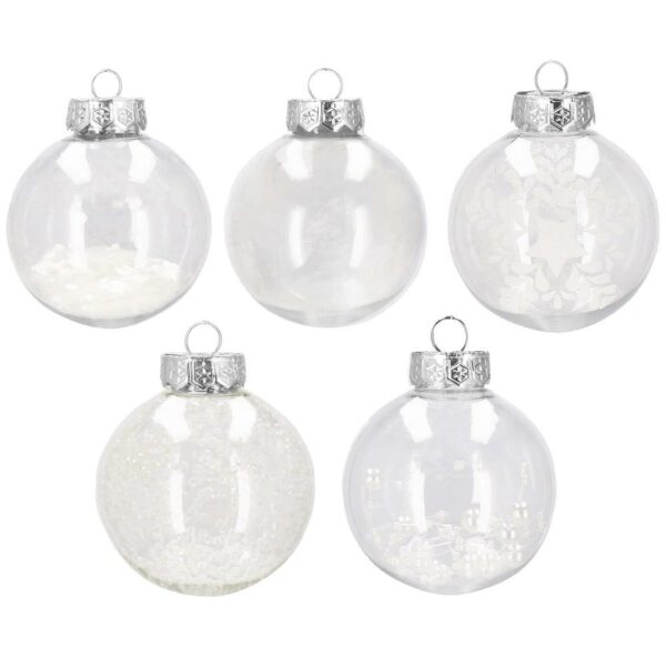Set globuri de Craciun Inedit, 30 bucati, 7cm, transparente si alb - Image 10