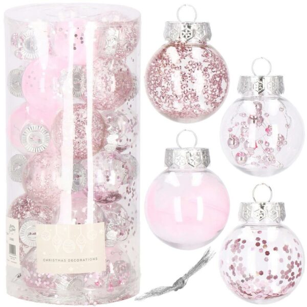 Set globuri de Craciun Inedit, 24 bucati, 5cm, transparente si roz pal - Image 9