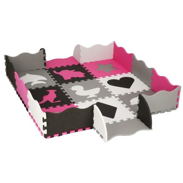 Habszivacs matrac gyerekeknek, forma puzzle típusú, 34 db, hőszigetelő, 120×120 cm, szürke rózsaszín - Image 10