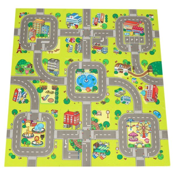 Covor din spuma pentru copii, tip puzzle strazi, 9 piese, 90×90 cm, verde - Image 10