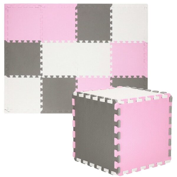 Covor din spuma pentru copii, tip puzzle forme, 26 piese, termoizolant, 118×90 cm, gri roz - Image 11
