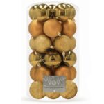 Karácsonyi gömb dísz készlet, 30 darab, 3 féle minta, 6 cm, arany színben