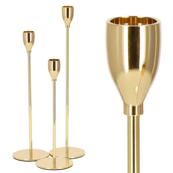 Set 3 suporturi de lumanare din metal, 23, 28 si 33cm, auriu - Image 10