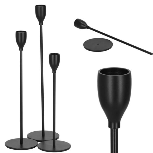 3 db fém gyertyatartó készlet, 23, 28 és 33 cm, fekete - Image 10