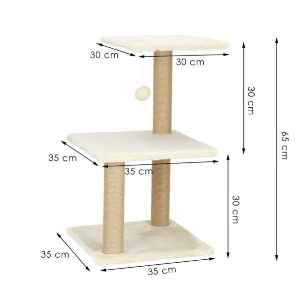 Ansamblu de joaca pentru pisici, cu loc pentru zgariat, minge, 65cm, crem - Image 10