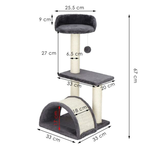 Ansamblu de joaca pentru pisici, cu loc pentru zgariat, ascuns, culcus, minge, 67cm, crem - Image 10
