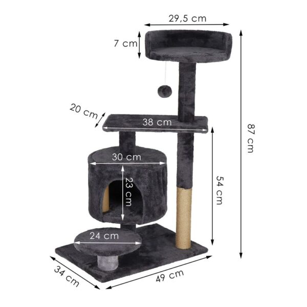 Ansamblu de joaca pentru pisici, cu loc pentru zgariat, ascuns, culcus, minge, 87cm, grafit - Image 10
