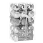 Karácsonyi gömb szett, 30 darab, 3 modell, 3 cm, ezüst