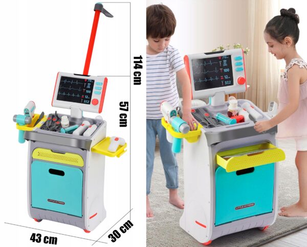 Set de joaca, carucior medical cu aparatura si instrumente, cu sunete si lumini - Image 12