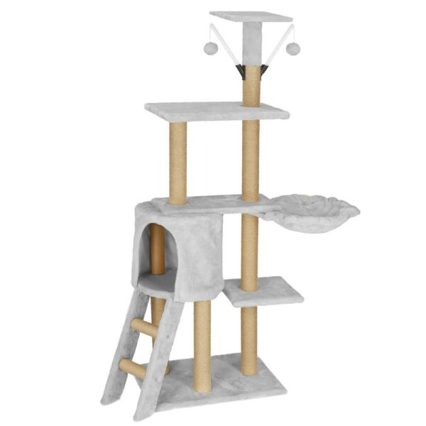 Játszókészlet macskáknak ággyal és kaparófával, 136 cm, szürke - Image 11