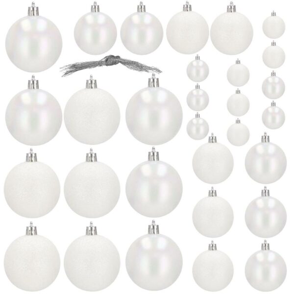 Set globuri de Craciun, 30 bucati, 3 modele, 4/5/6cm, alb - Image 11