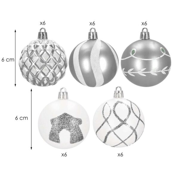 Set globuri de Craciun cu modele de sarbatori, 30 bucati, 6cm, argintiu - Image 11