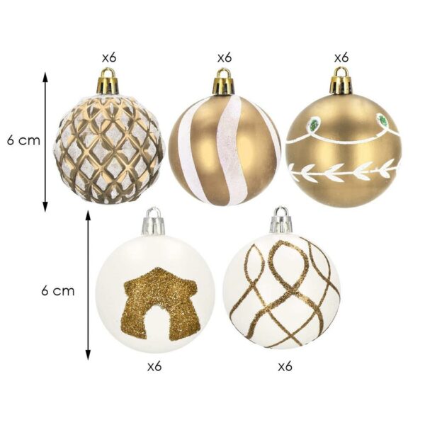 Set globuri de Craciun cu modele de sarbatori, 30 bucati, 6cm, auriu - Image 11