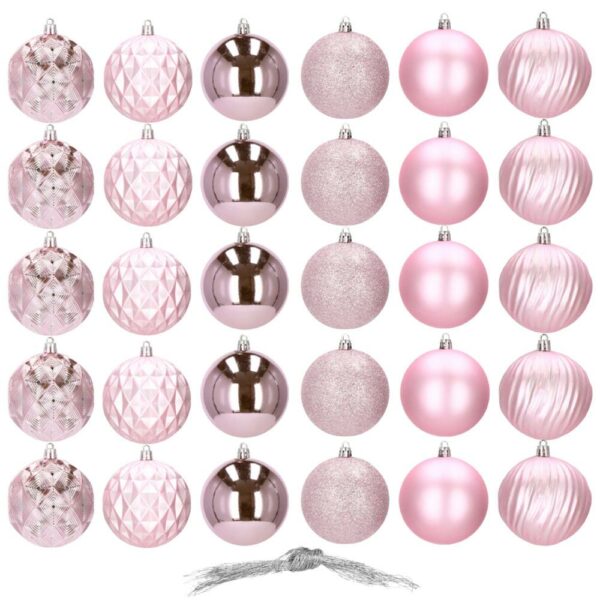 Set globuri de Craciun, 30 bucati, 6 modele, 8cm, roz - Image 11