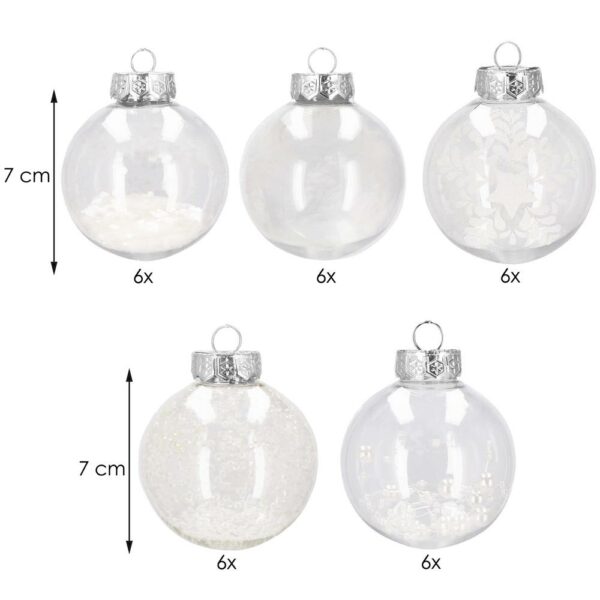 Set globuri de Craciun Inedit, 30 bucati, 7cm, transparente si alb - Image 11