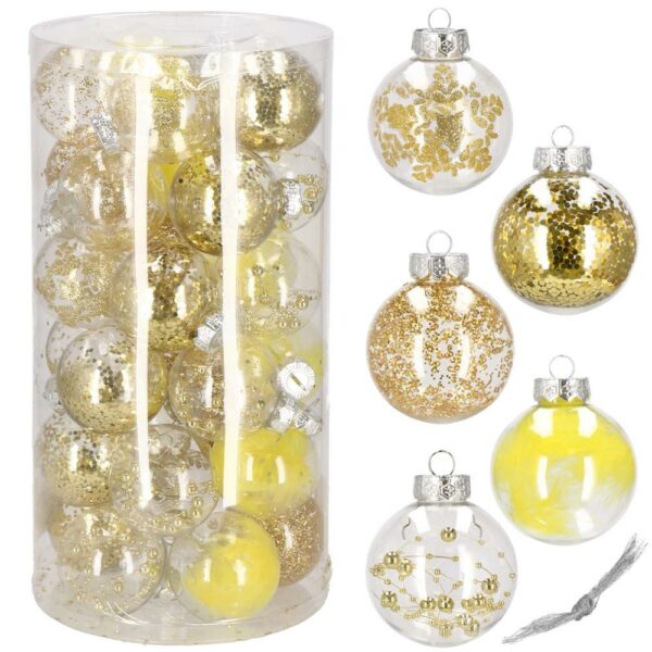 Set globuri de Craciun Inedit, 30 bucati, 7cm, transparente si auriu - Image 10