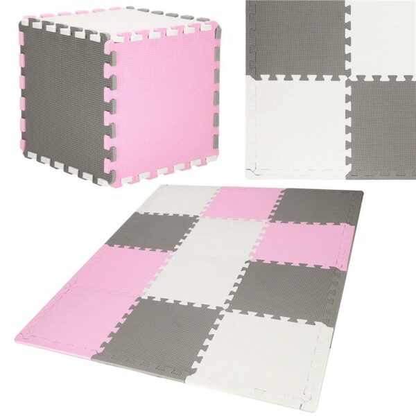 Covor din spuma pentru copii, tip puzzle forme, 26 piese, termoizolant, 118×90 cm, gri roz - Image 12