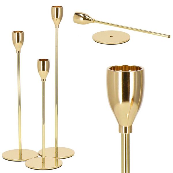 Set 3 suporturi de lumanare din metal, 23, 28 si 33cm, auriu - Image 11