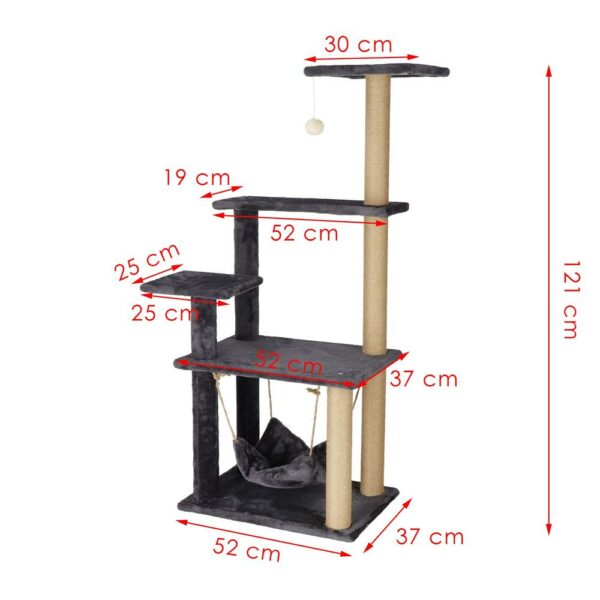 Játszókészlet macskáknak ággyal és kaparófával, 121 cm, grafitszürke - Image 11