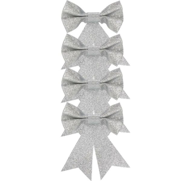 Set 4 ornamente pentru bradul de Craciun, fundita, 13cm, argintiu - Image 11