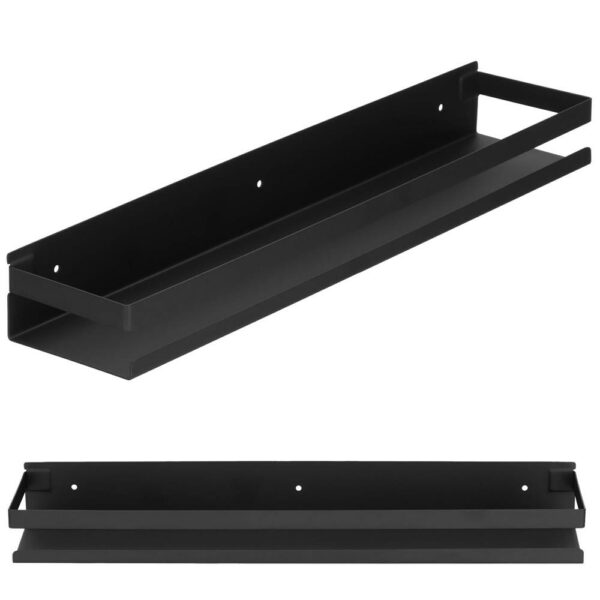 Raft de baie cu 2 sisteme instalare pe perete, aluminiu, 50x10x6cm, negru - Image 13
