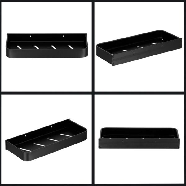 Raft de baie cu 2 sisteme instalare pe perete, aluminiu, 30x12x4cm, negru - Image 11