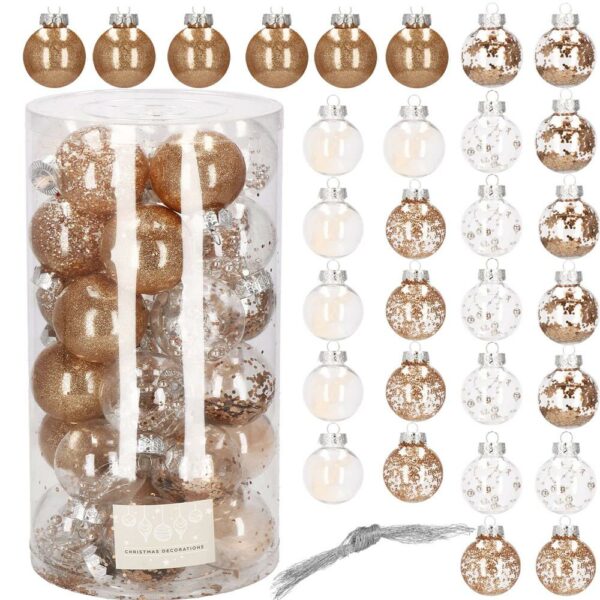 Set globuri de Craciun Inedit, 30 bucati, 6cm, transparente si auriu - Image 12