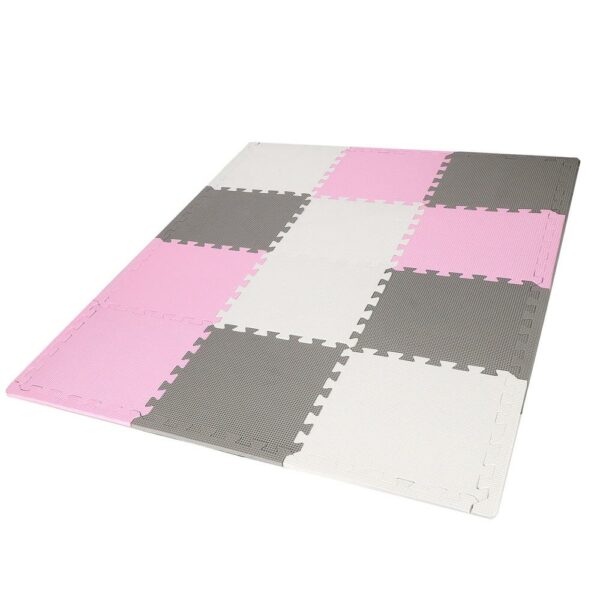 Covor din spuma pentru copii, tip puzzle forme, 26 piese, termoizolant, 118×90 cm, gri roz - Image 13