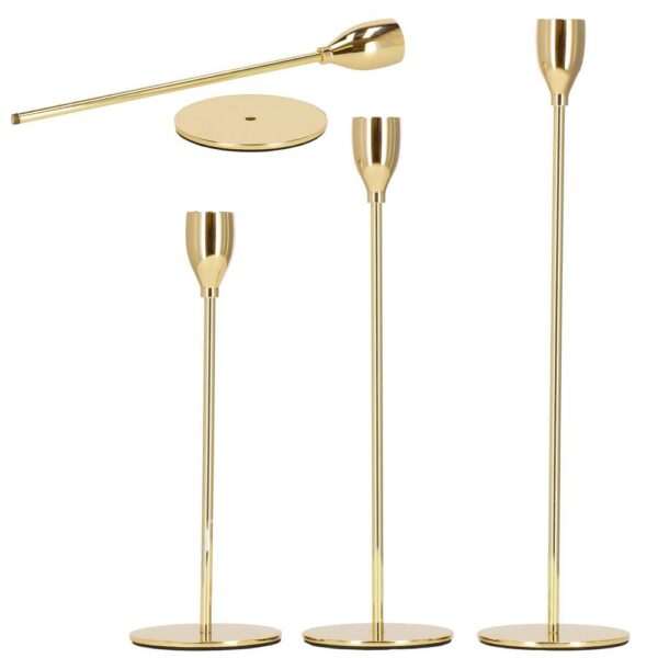 Set 3 suporturi de lumanare din metal, 23, 28 si 33cm, auriu - Image 12