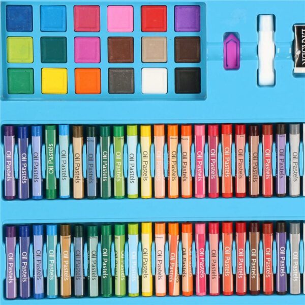 Set de pictura si desen pentru copii, 208 de piese, trusa plastic albastru - Image 13
