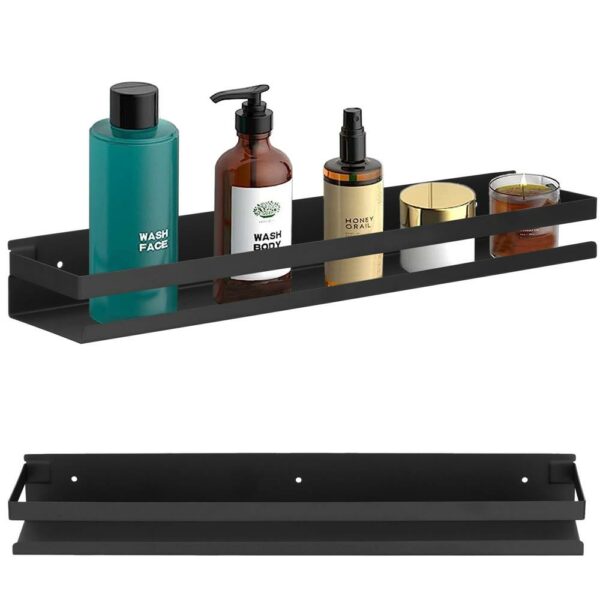 Raft de baie cu 2 sisteme instalare pe perete, aluminiu, 50x10x6cm, negru - Image 14