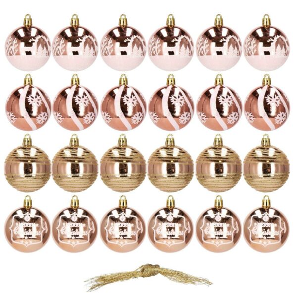 Set globuri de Craciun cu modele de sarbatori, 24 bucati, 6cm, rose - Image 12