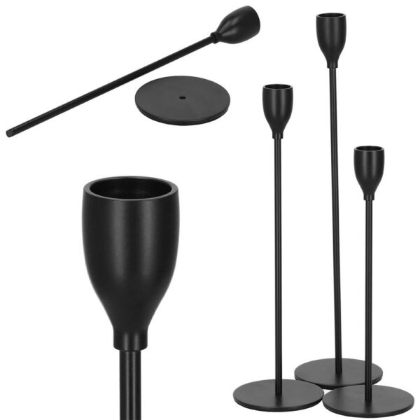 3 db fém gyertyatartó készlet, 23, 28 és 33 cm, fekete - Image 13