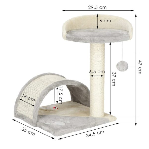 Ansamblu de joaca pentru pisici, cu loc pentru zgariat, culcus, minge, 47cm, crem - Image 13