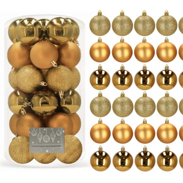 Set globuri de Craciun, 30 bucati, 3 modele, 6cm, auriu - Image 13