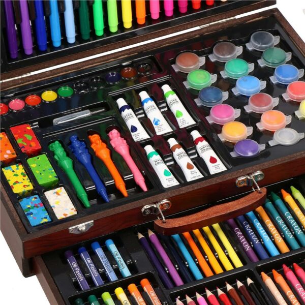 Set de pictura si desen pentru copii, 130 de piese, trusa lemn - Image 14