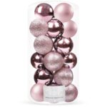 Karácsonyi gömb dísz készlet, 20 darab, 3 féle minta, 4 cm, rózsaszín színben