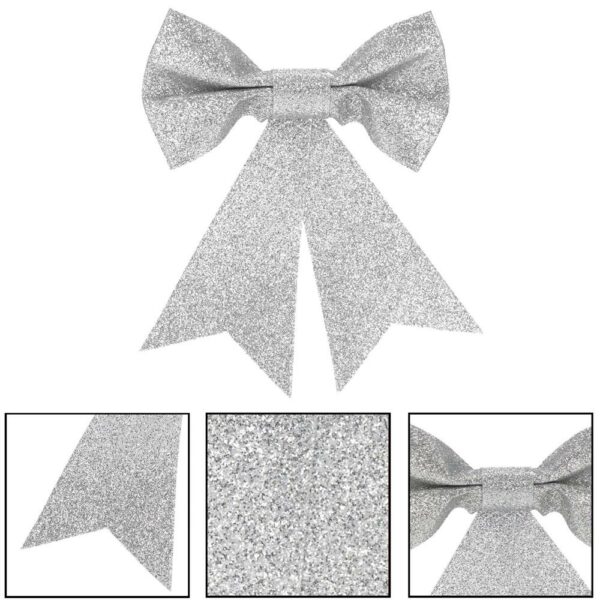 Set 4 ornamente pentru bradul de Craciun, fundita, 13cm, argintiu - Image 12