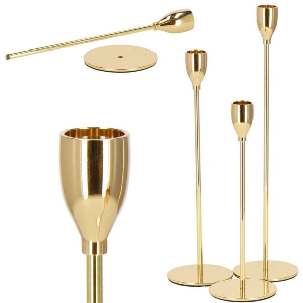 Set 3 suporturi de lumanare din metal, 23, 28 si 33cm, auriu - Image 14