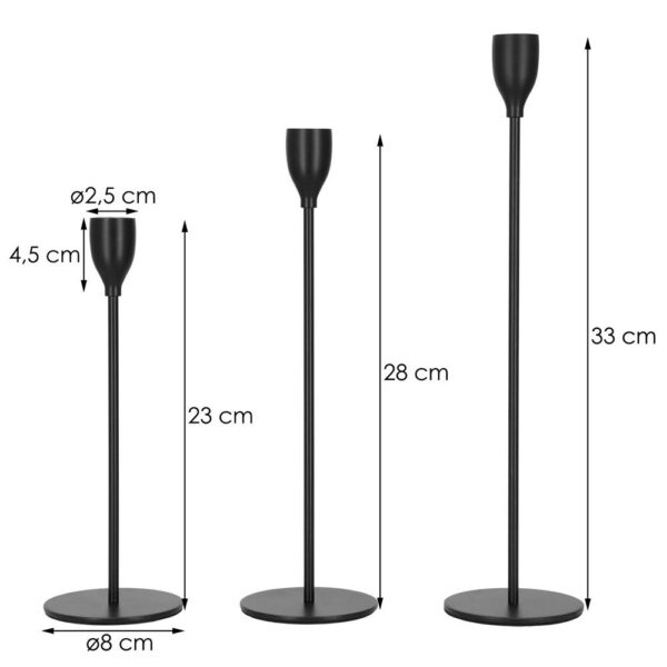 3 db fém gyertyatartó készlet, 23, 28 és 33 cm, fekete - Image 14