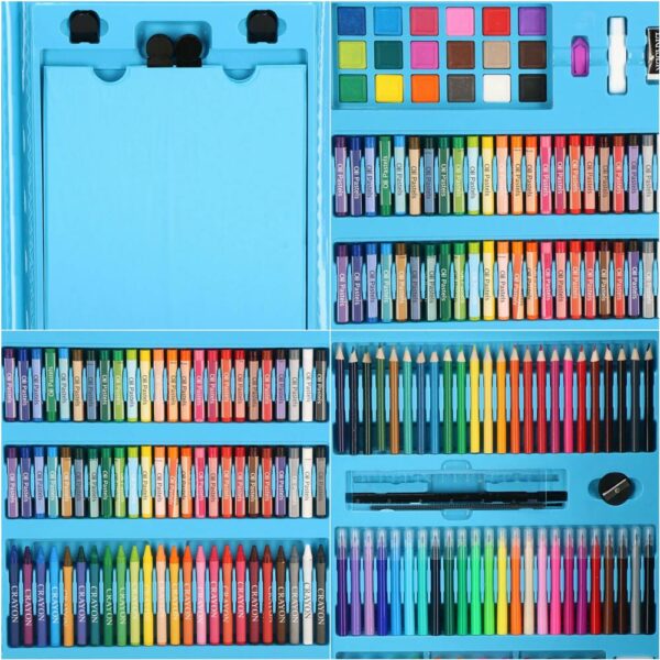 Set de pictura si desen pentru copii, 208 de piese, trusa plastic albastru - Image 15