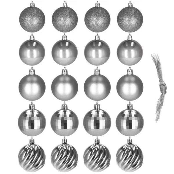 Set globuri de Craciun, 20 bucati, 5 modele, 6cm, argintiu - Image 13