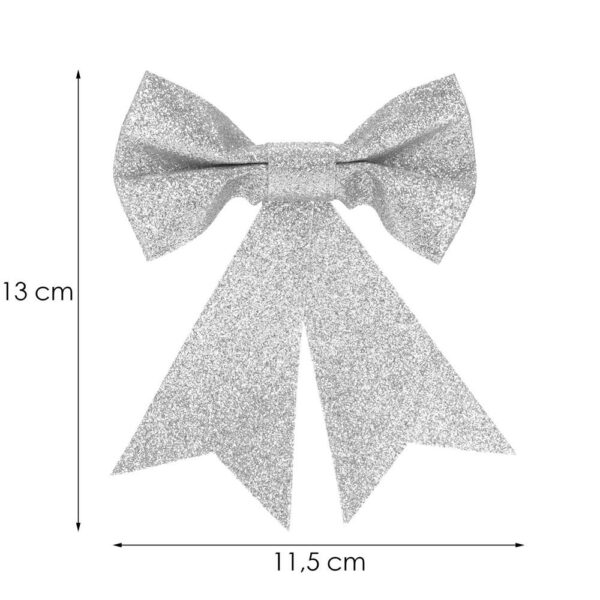 Set 4 ornamente pentru bradul de Craciun, fundita, 13cm, argintiu - Image 13